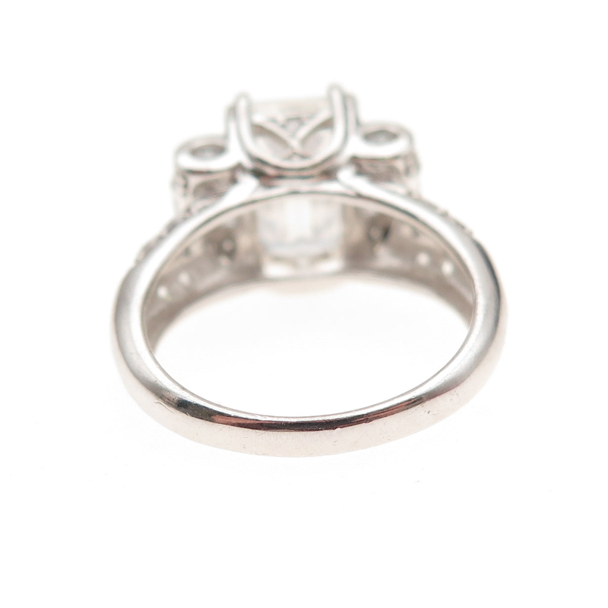 925 Sterling Silver Round & Emerald-Cut C Z Engagement Ring Size 8