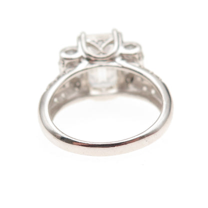 925 Sterling Silver Round & Emerald-Cut C Z Engagement Ring Size 8