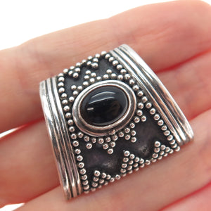 SUARTI BALI 925 Sterling Silver Vintage Real Black Onyx Granulated Slide Pendant