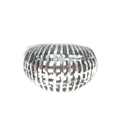 925 Sterling Silver Vintage UTC Cage Domed Oxidized Ring Size 8