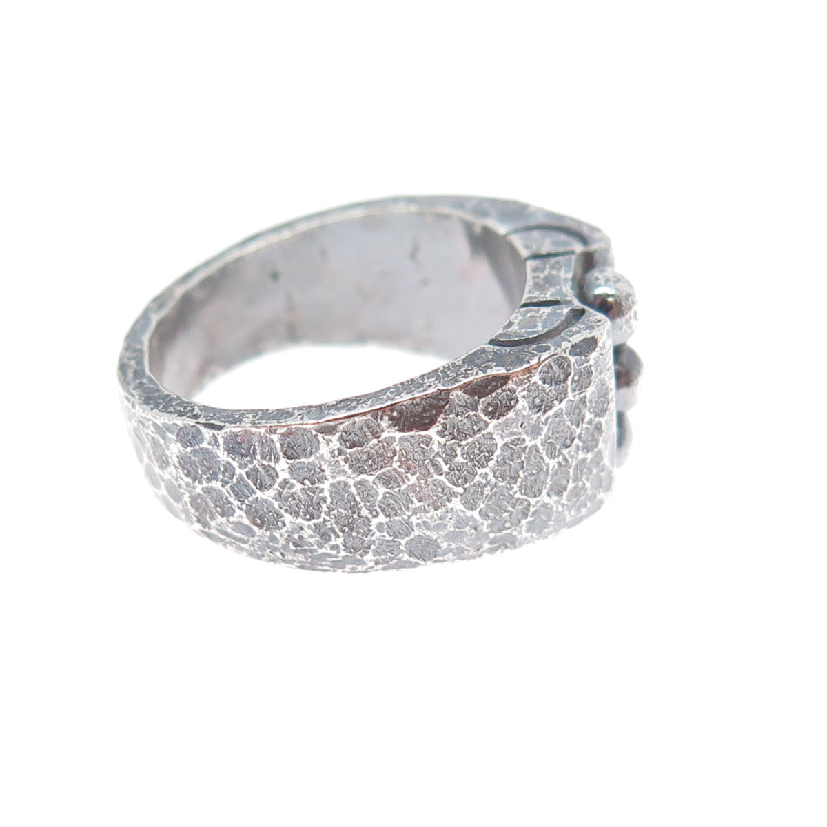 925 Sterling Silver Vintage Modernist Hammered Ball Beaded Oxidized Ring Size 6
