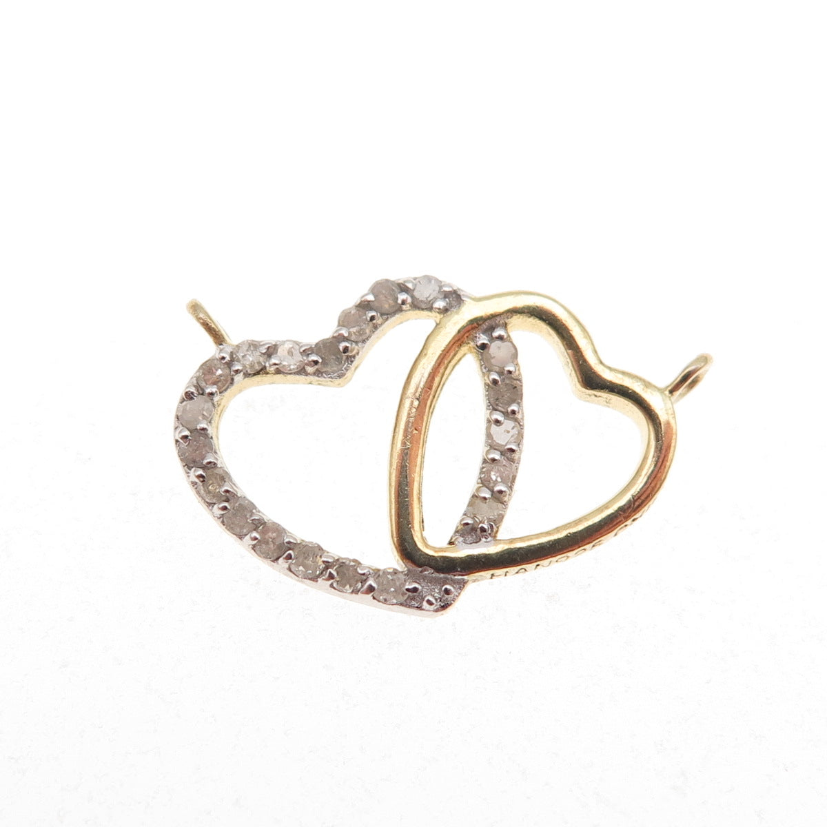 Han 925 Sterling Gold Plated Real Diamond Couple Heart Mini Centerpiece Pendant