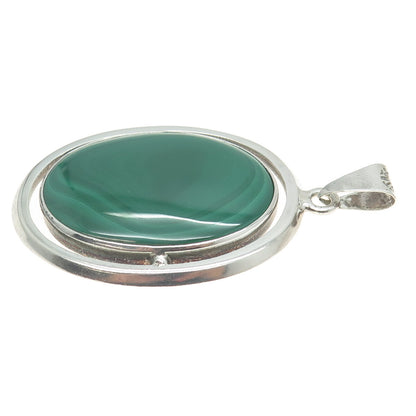 925 Sterling Silver Vintage Mexico Real Malachite Modernist Pendant