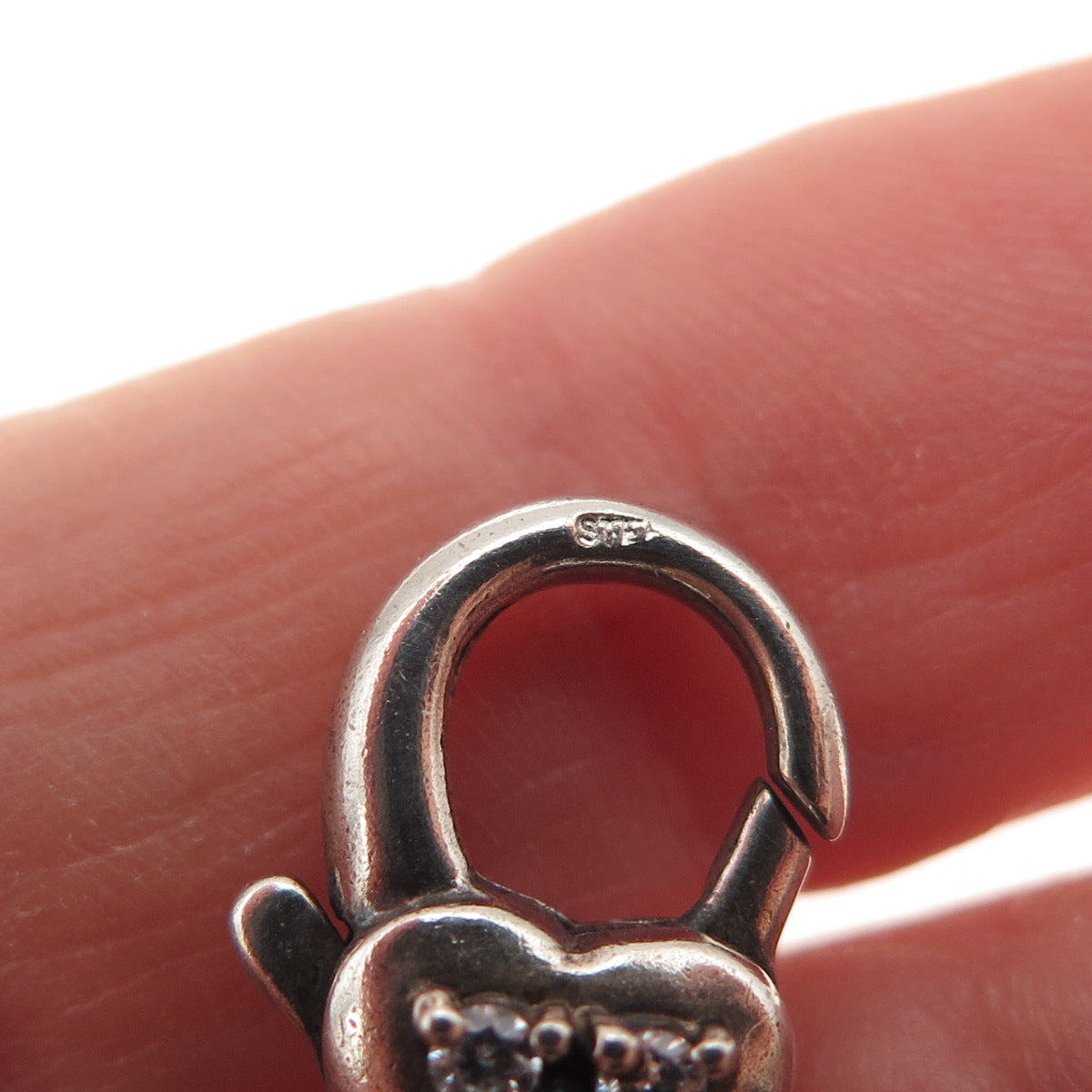 925 Sterling Silver Vintage C Z Bracelet / Necklace Heart Lobster Lock Clasp