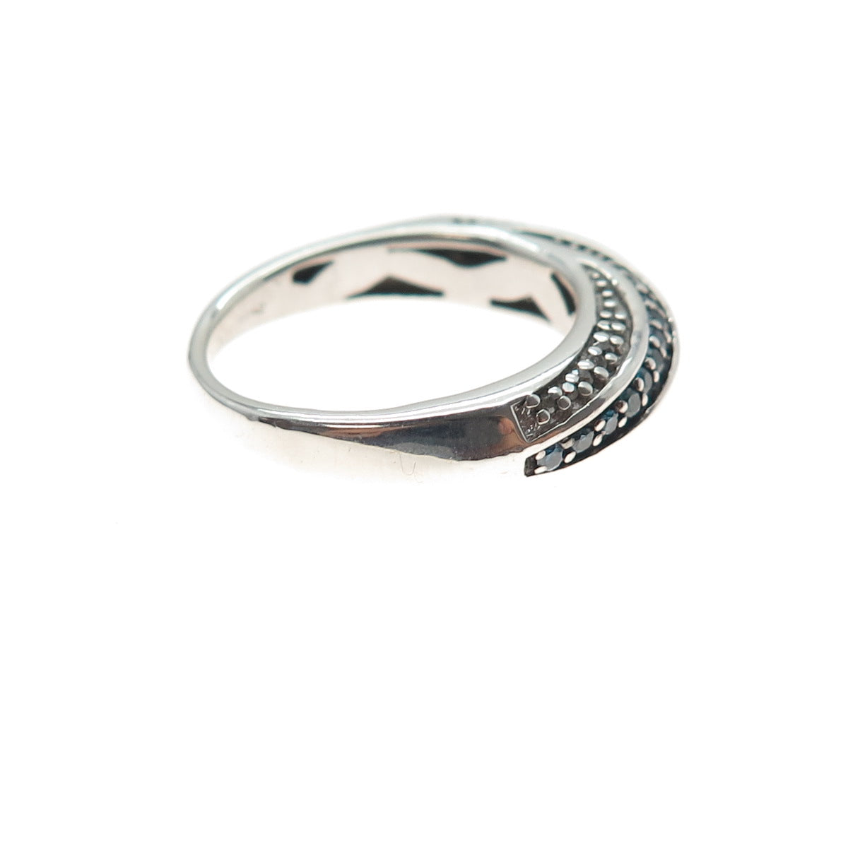 JANE SEYMOUR 925 Sterling Silver Real Blue & White Diamond Ring Size 5.25