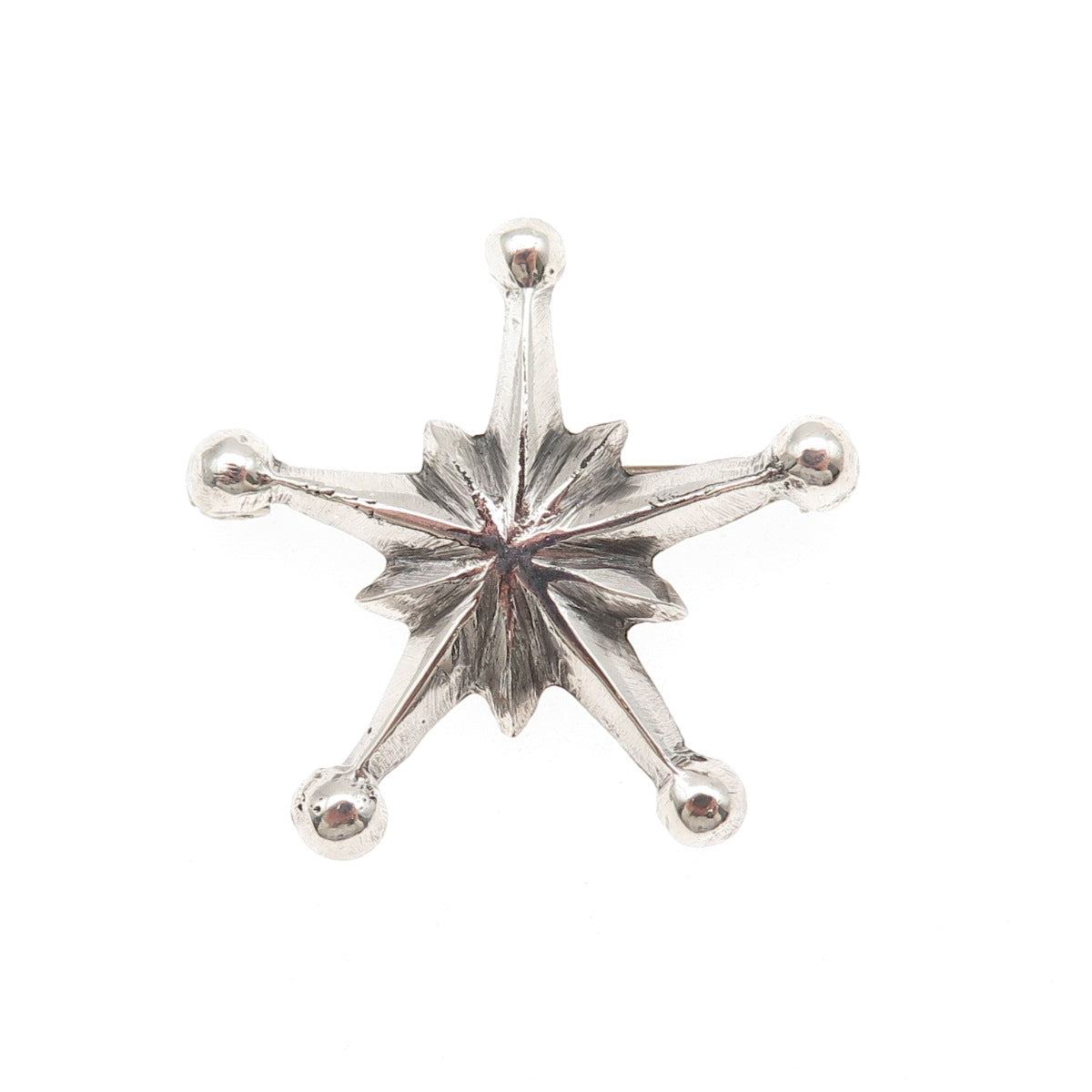 Old Pawn Sterling Silver Vintage Southwestern Star Oxidized Tribal Pin Brooch