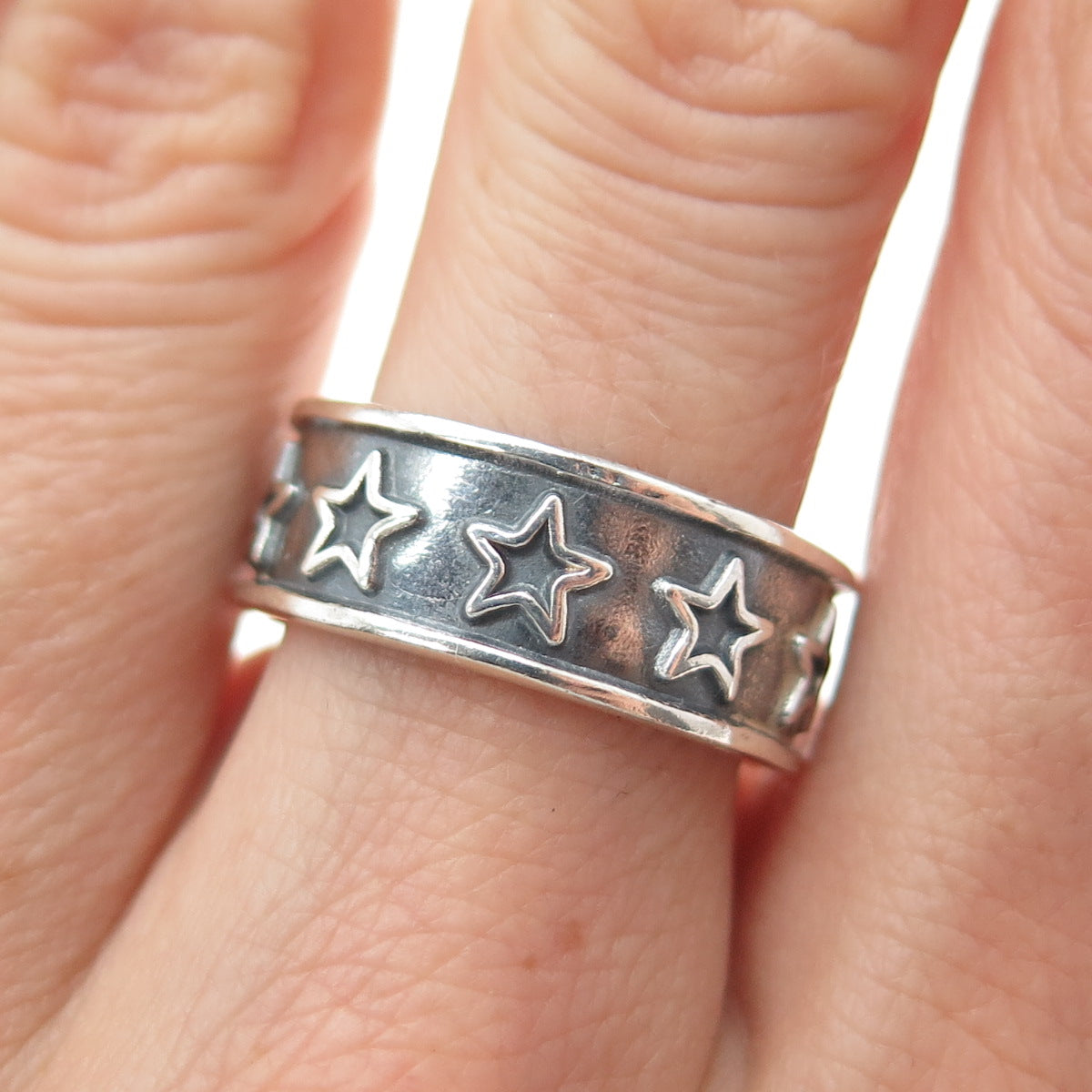 925 Sterling Silver Vintage Mexico Star All Around Oxidized Band Ring Size 8.25