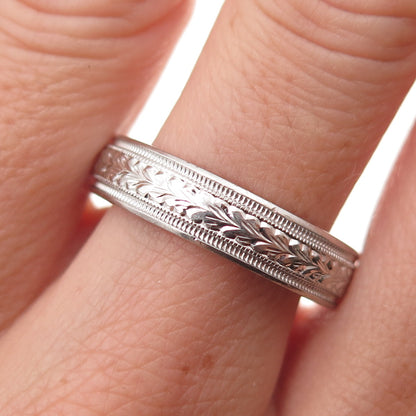 Tacori Platinum Floral Engraved Band Ring Size 9.5