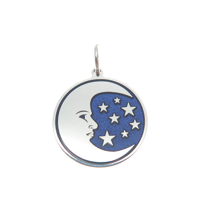 925 Sterling Silver Blue Enamel Man in The Moon Crescent Minimalist Pendant