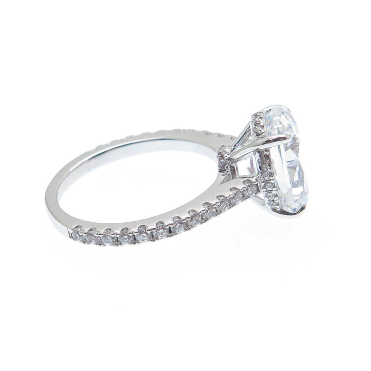 925 Sterling Silver Oval & Round-Cut Shaped C Z Engagement Ring Size 5.75