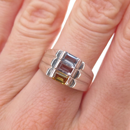 925 Sterling Silver Vintage Real Amethyst Iolite & Citrine Ring Size 7.75