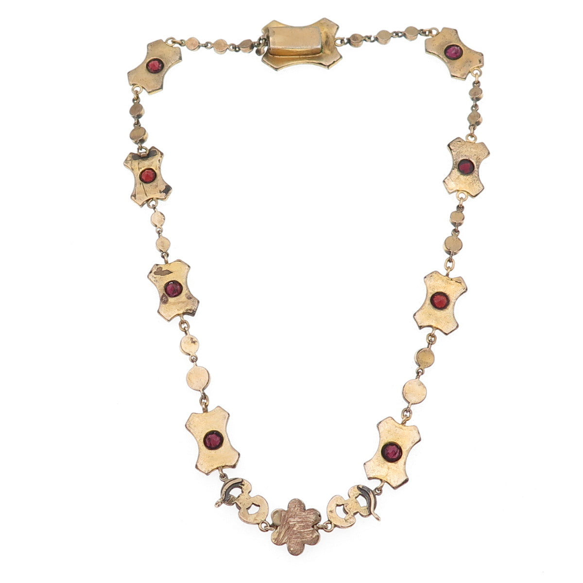 Gold Filled Antique Art Deco Real Bohemian Garnet Necklace 16" (missing stone)