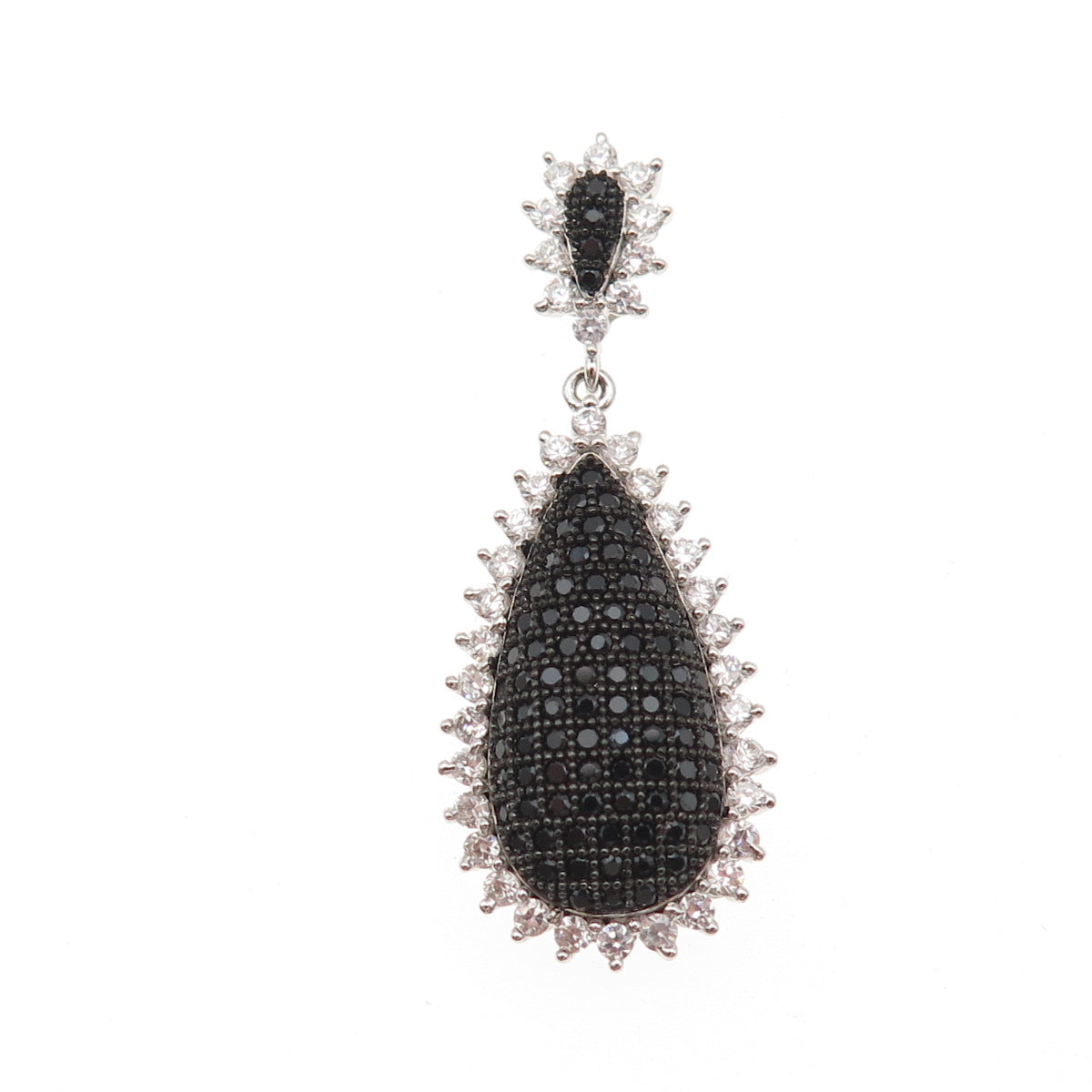 925 Sterling Silver Round-Cut Black & White C Z Teardrop Charm Pendant