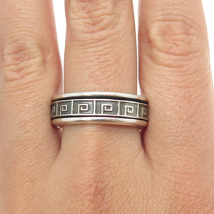 925 Sterling Silver Vintage Greek Maze Band Ring Size 11.75