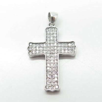 925 Sterling Silver White C Z Cluster Cross Pendant