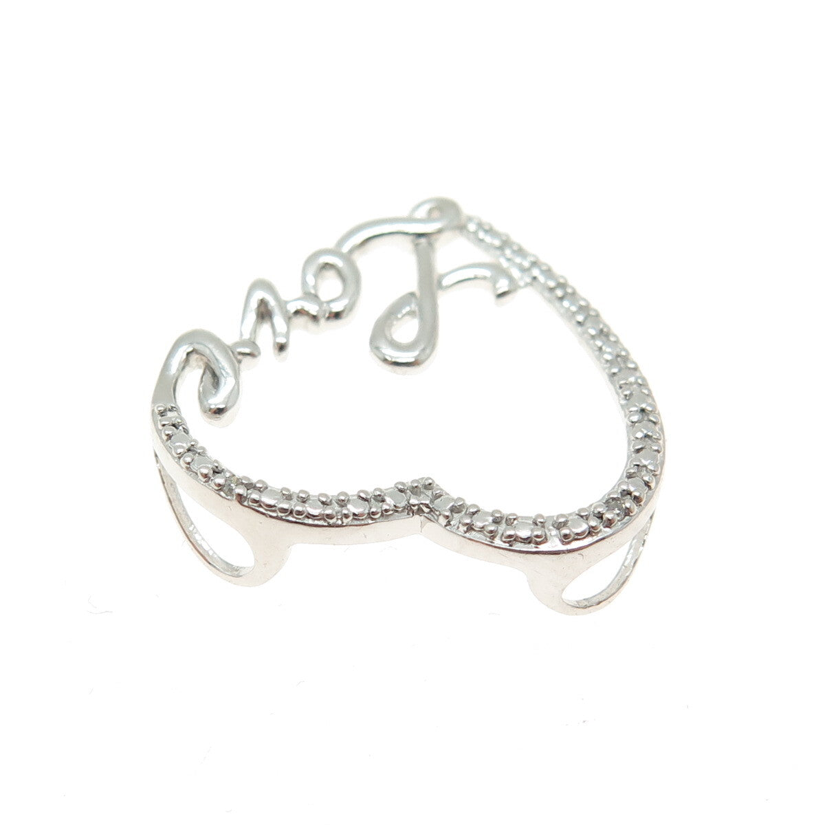 HAN 925 Sterling Silver Real Diamond Accent "Love" Heart Centerpiece Pendant