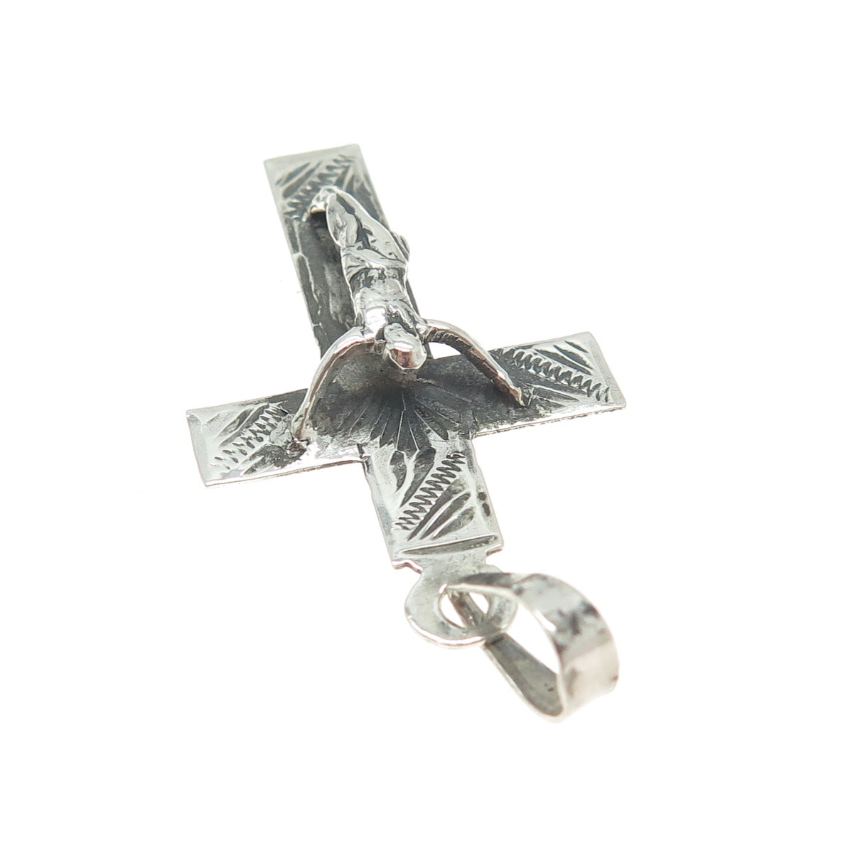 925 Sterling Silver Vintage Crucifix Cross Oxidized Pendant