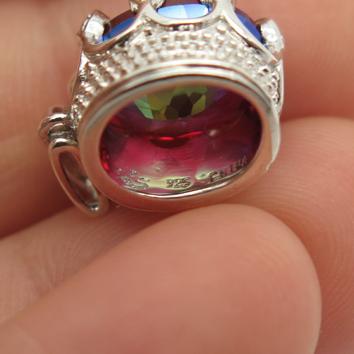 925 Sterling Silver Red Garnet-Tone C Z Pendant