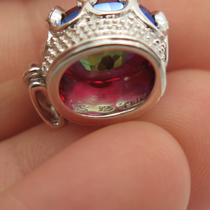 925 Sterling Silver Red Garnet-Tone C Z Pendant