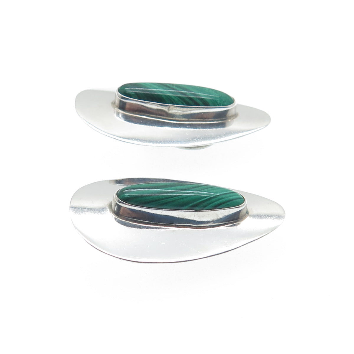 JIMMY PATTERSON NAVAJO Old Pawn 925 Sterling Vintage Malachite Clip On Earrings