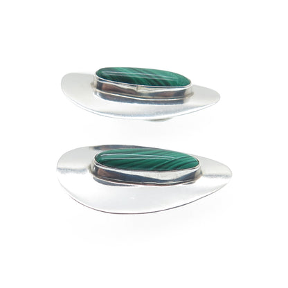 JIMMY PATTERSON NAVAJO Old Pawn 925 Sterling Vintage Malachite Clip On Earrings