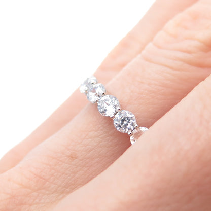 925 Sterling Silver NVDR Round-Cut C Z Eternity Band Ring Size 6