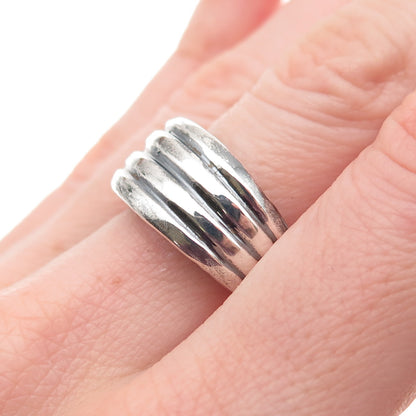 Chapal Zenray 925 Sterling Vintage Modernist Heart & Ribbed Oxidized Ring Size 8
