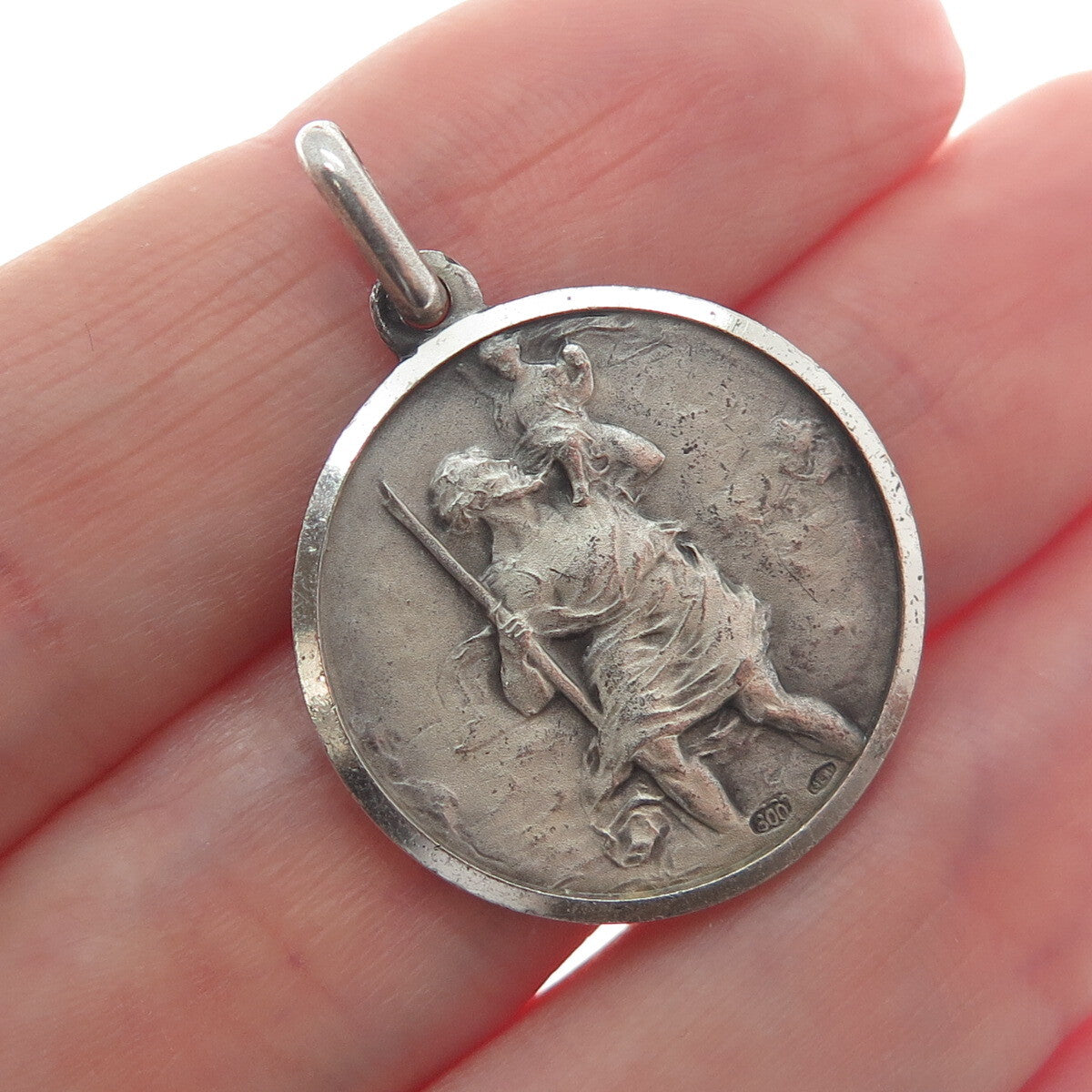 800 Silver Vintage Italy St. Christopher & Pope Paulus VI Medal Charm Pendant