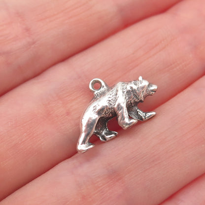925 Sterling Silver Vintage Bear Oxidized 3D Charm Pendant