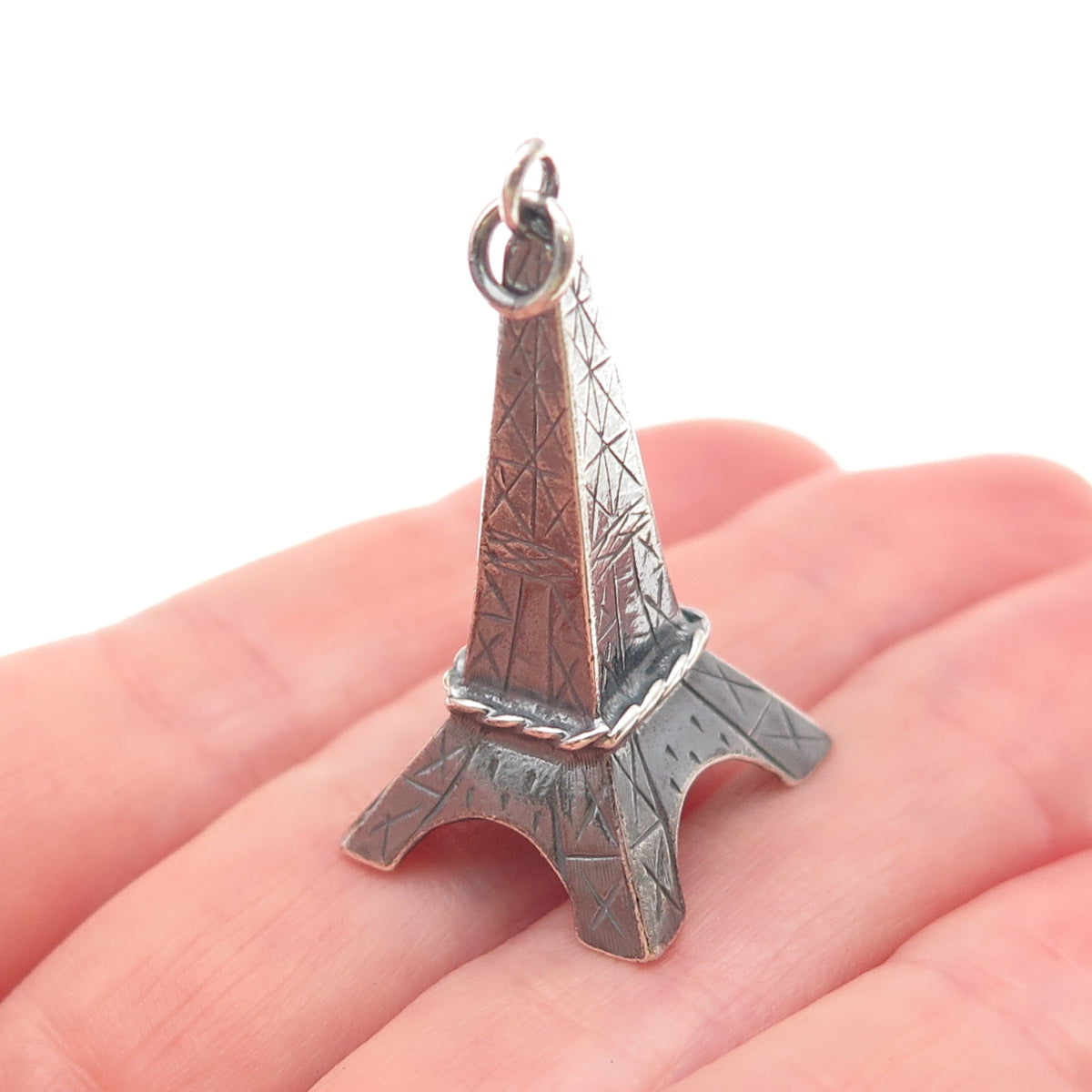 LANCOME Paris 925 Sterling Silver Vintage Eiffel Tower Oxidized 3D Pendant