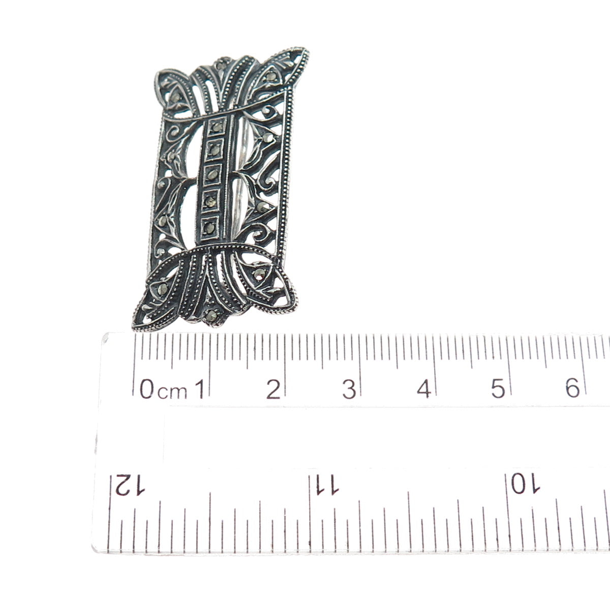 835 Silver Antique Art Deco Portugal Real Marcasite Oxidized Pin Brooch