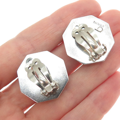 BARRA 925 Sterling Silver Vintage Hammered Modernist Clip On Earrings