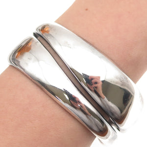 925 Sterling Silver Vintage Modernist Wavy Heavy 57.0g Adjustable Bracelet 7.25"