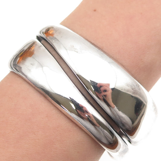 925 Sterling Silver Vintage Modernist Wavy Heavy 57.0g Adjustable Bracelet 7.25"