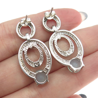 925 Sterling Silver Real Milky Aquamarine Door Knocker Earrings