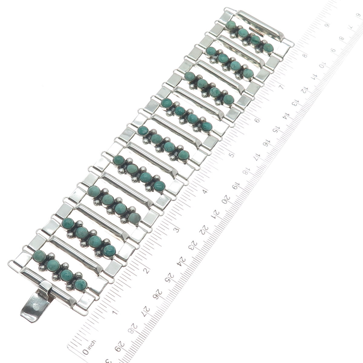 925 Sterling Vintage Mexico Royston Turquoise Snake Eye Heavy Bracelet 7.5"