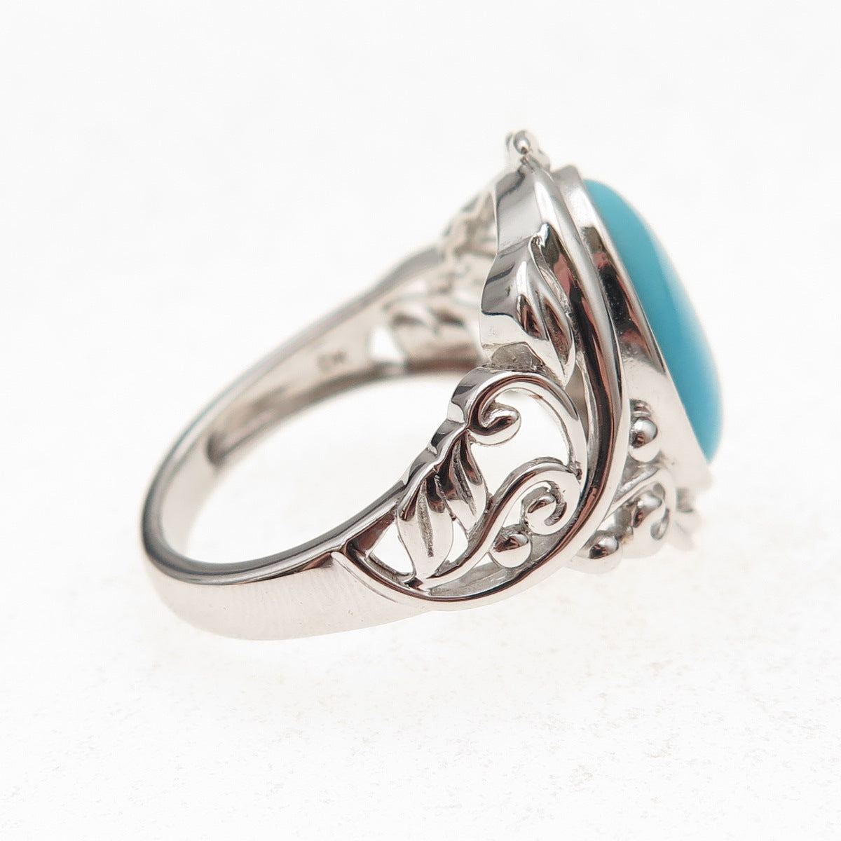 925 Sterling Silver Real Sleeping Beauty Turquoise Floral Ring Size 8.25