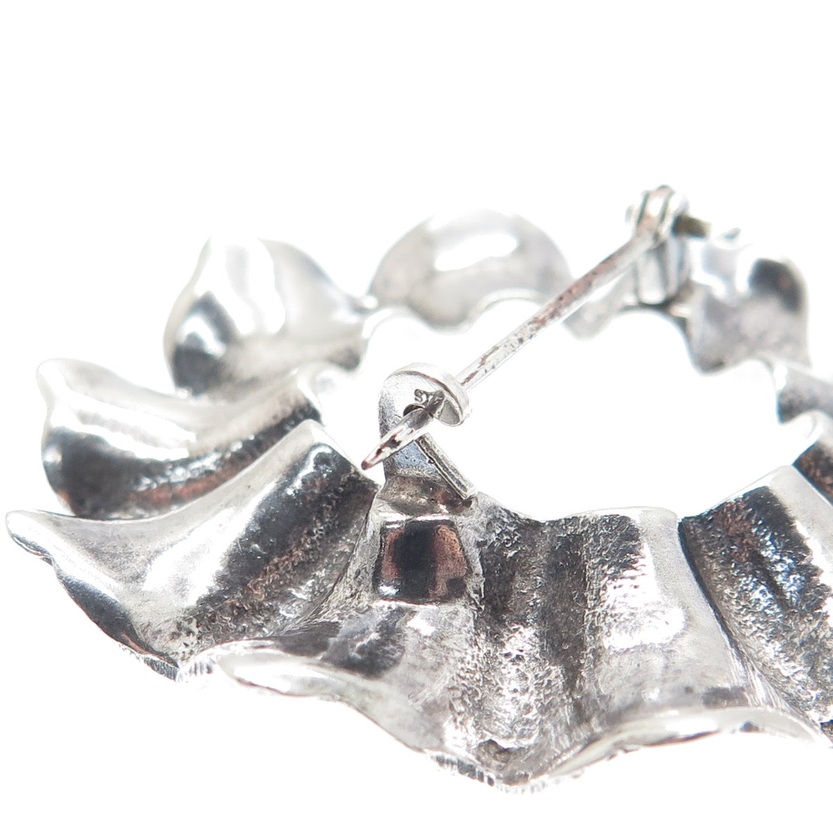 925 Sterling Silver Vintage Modernist Flower Circle Pin Brooch