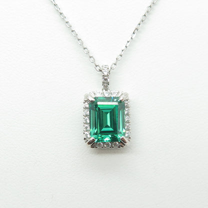 925 Sterling Silver Emerald & Round-Cut C Z Cable Chain Necklace 16-18"