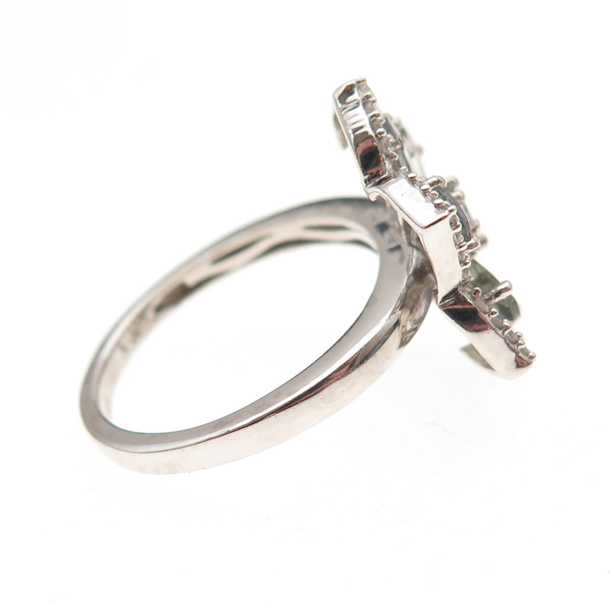 Chuck Clemency 925 Sterling Real Green Amethyst & White Topaz Floral Ring Size 8