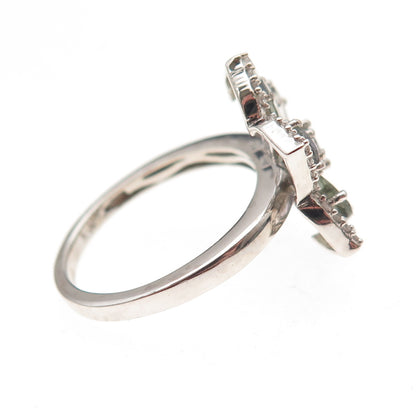 Chuck Clemency 925 Sterling Real Green Amethyst & White Topaz Floral Ring Size 8