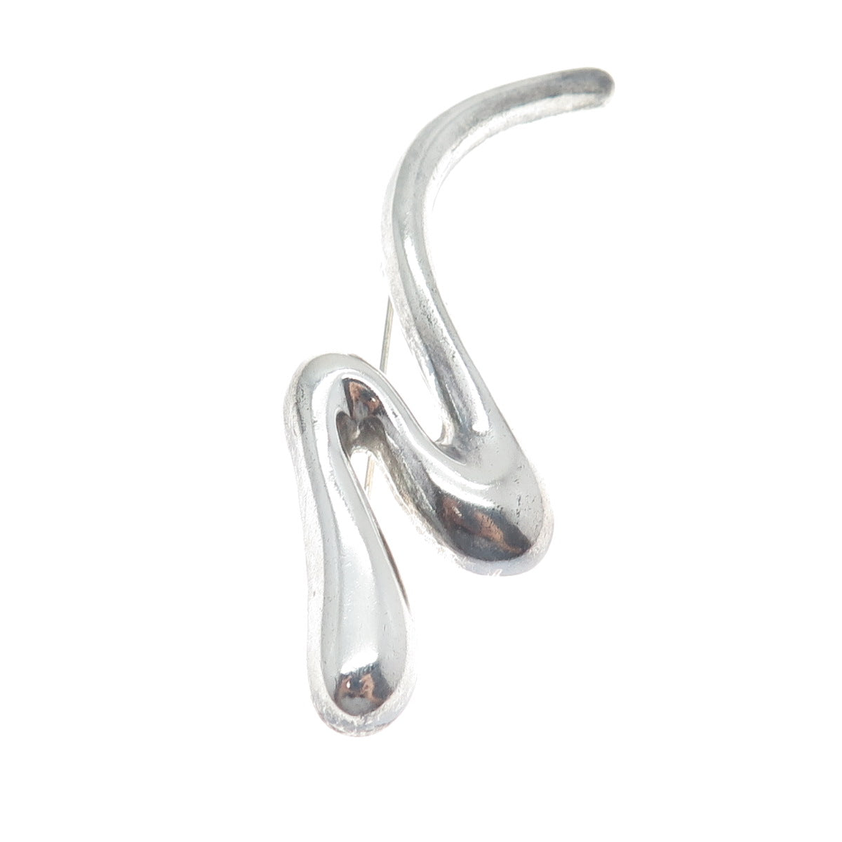 925 Sterling Silver Vintage Mexico Modernist Zig Zag Oxidized Pin Brooch