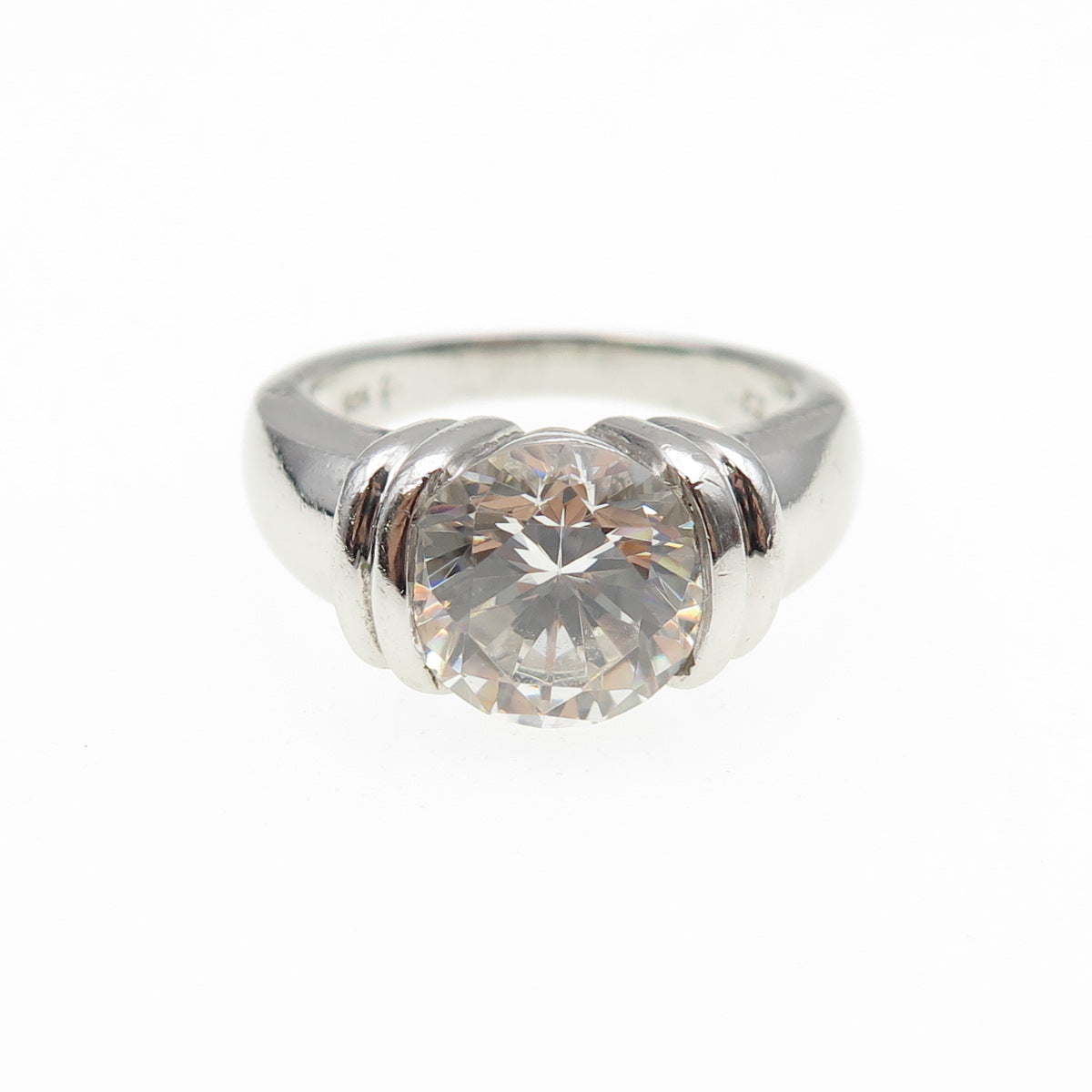 925 Sterling Silver Round-Cut C Z Engagement Ring Size 6