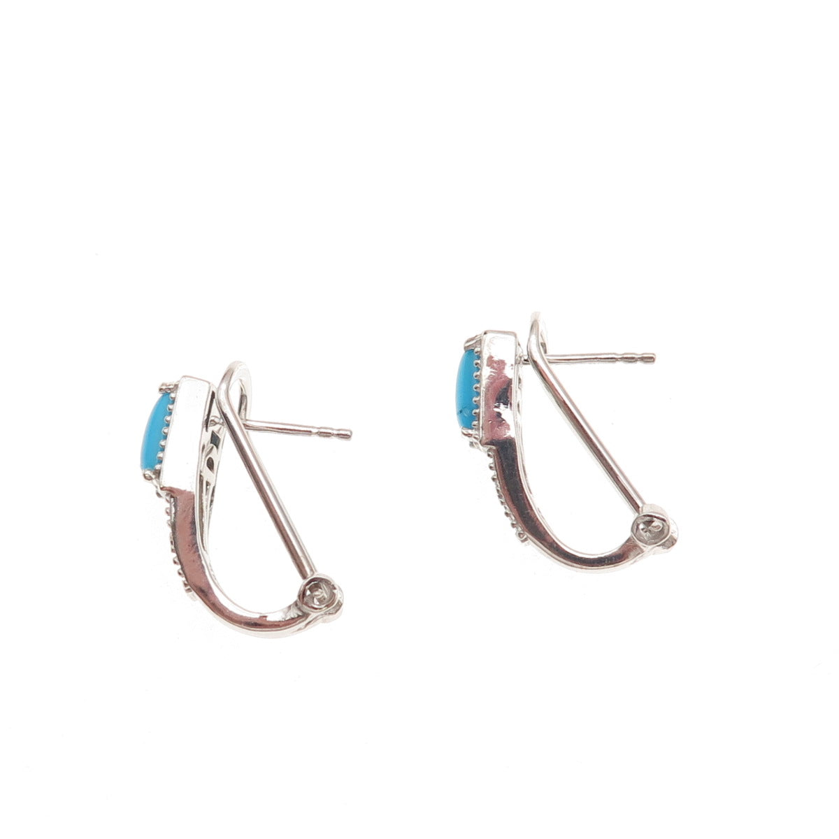 Chuck Clemency Sterling Silver Real Turquoise & White Topaz Omega Back Earrings