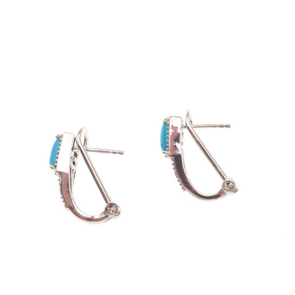 Chuck Clemency Sterling Silver Real Turquoise & White Topaz Omega Back Earrings