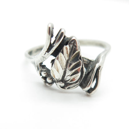 925 Sterling Silver Vintage Grape Leaf Ring Size 7.75