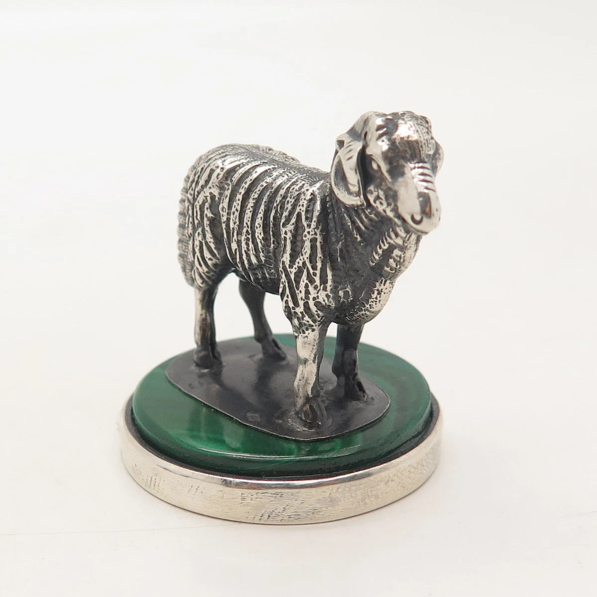 925 Sterling Silver Vintage Malachite Gemstone Aries Zodiac Sign Table Figurine