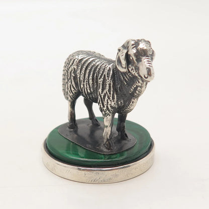 925 Sterling Silver Vintage Malachite Gemstone Aries Zodiac Sign Table Figurine