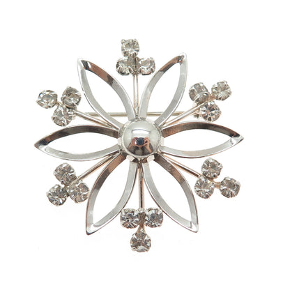 925 Sterling Silver Vintage Rhinestone Flower Pin Brooch