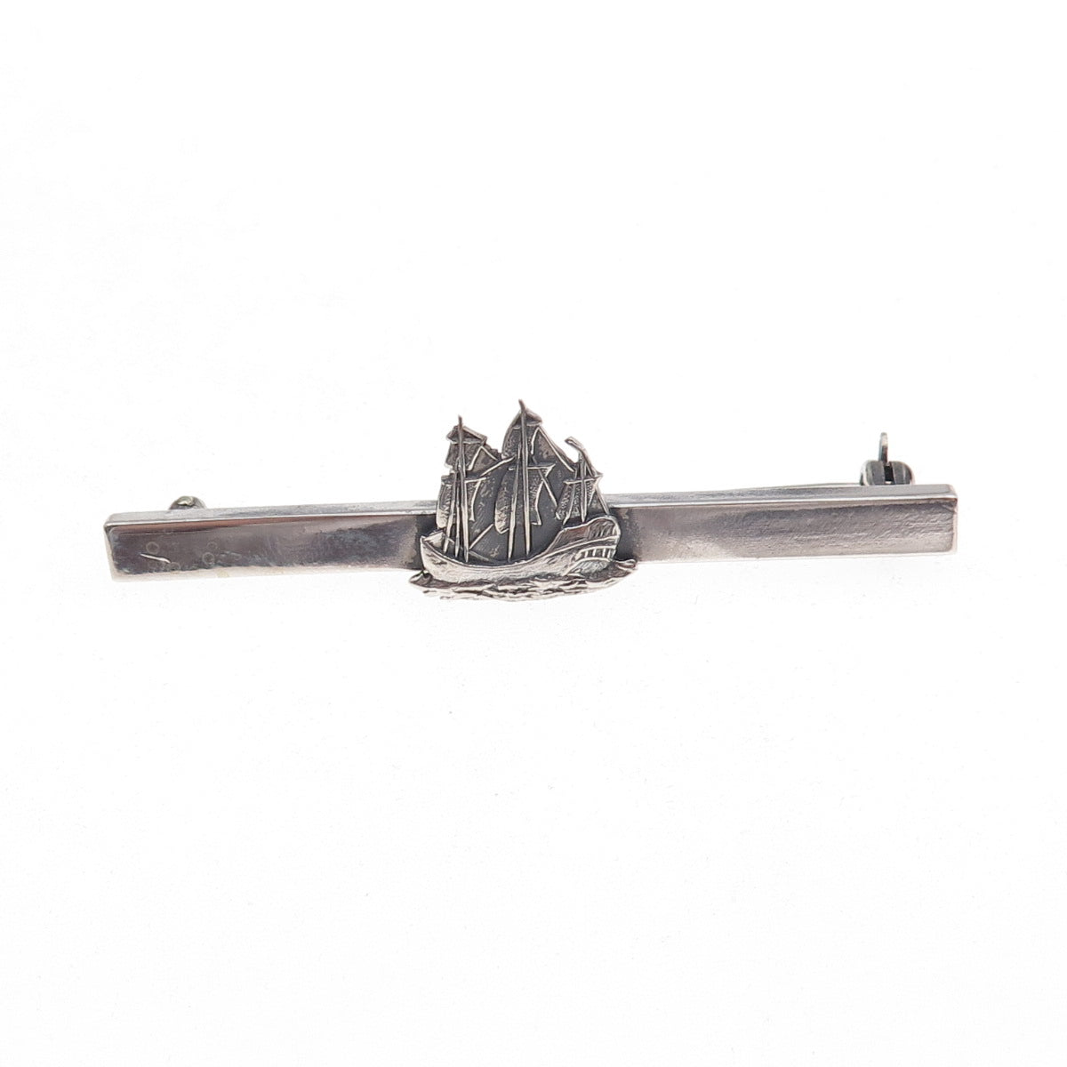 925 Sterling Silver Vintage Sailing Ship Oxidized Pin Brooch